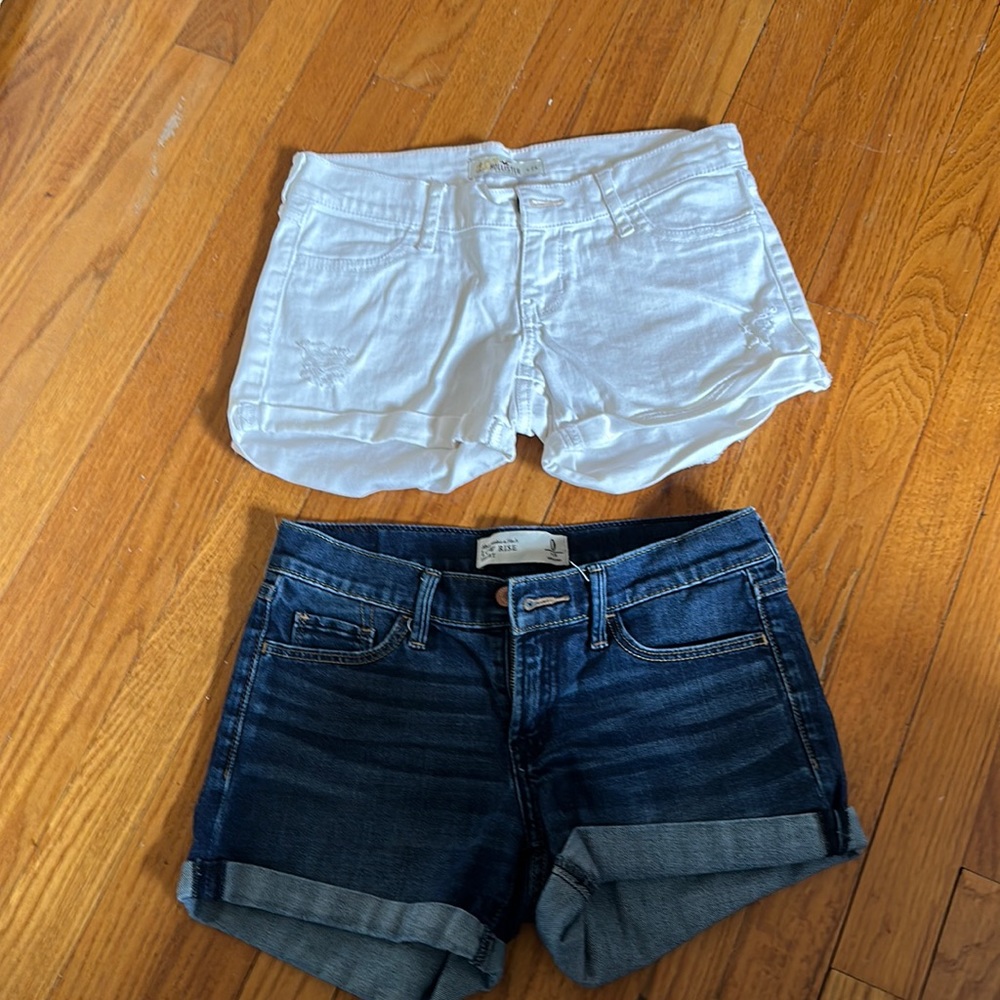 Blue Abercrombie jean shorts and white Hollister shorts